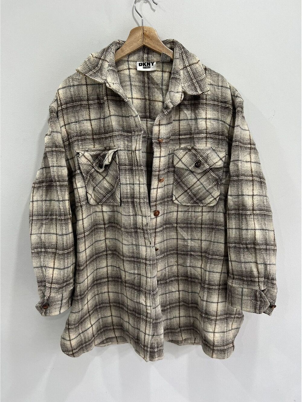 Vintage Dkny Plaid Flannel Button Up Womens thick shirt